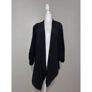 Blu Pepper Plus 2XL Black Open Front Blazer Jacket Ruched Sleeve Lightweight